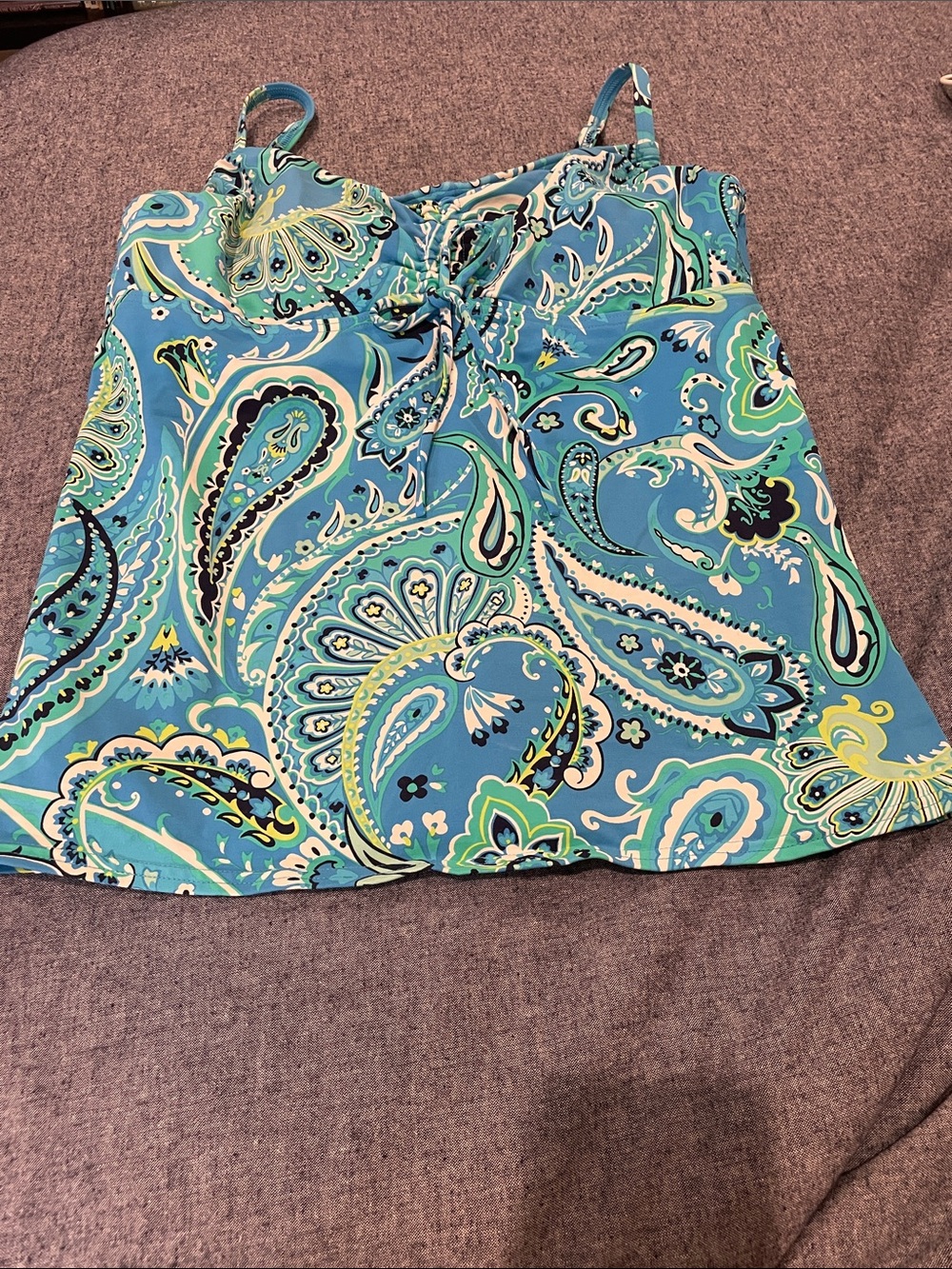 LANDS END Swim Underwire Tankini Paisley Blue Size 10 Long | EUC